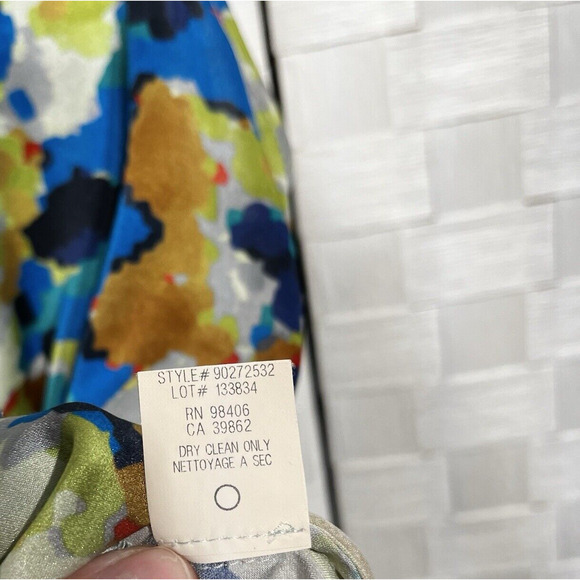 Theory Womens Silk Sleeveless Blouse Size Large Abstract Watercolor Ruffle Tank - Picture 8 of 12